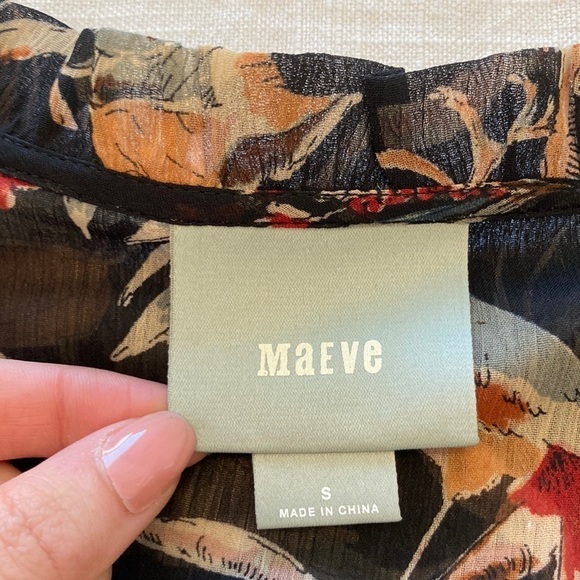 Anthropologie Maeve odetta black floral and bird print bell sleeve shirt - Picture 6 of 15